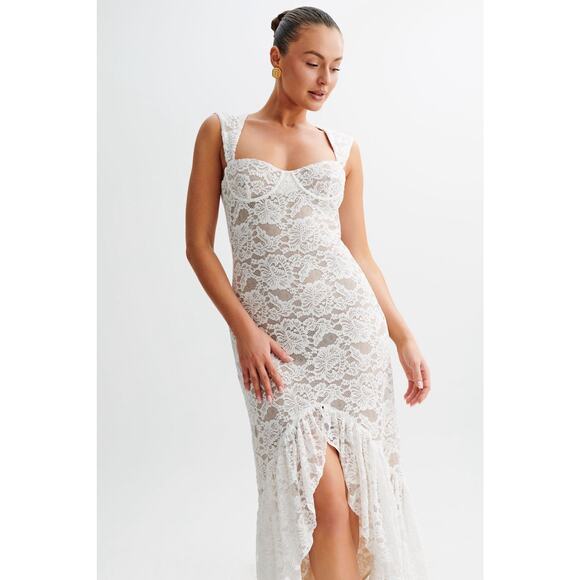 Meshki Elda Lace Plissè Dress Ivory Lace NWT Size Small Bodycon Maxi Wedding - Picture 7 of 10
